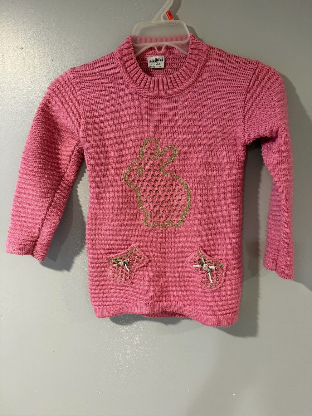 Pinky Girls Pink Knit Long Sleeve Bunny Sweater